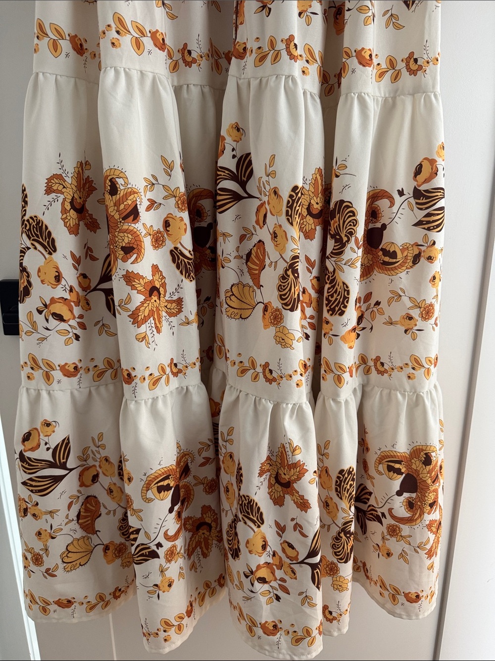 Cream Floral Maxi Dress with Belted Waist - Picture 6 of 7